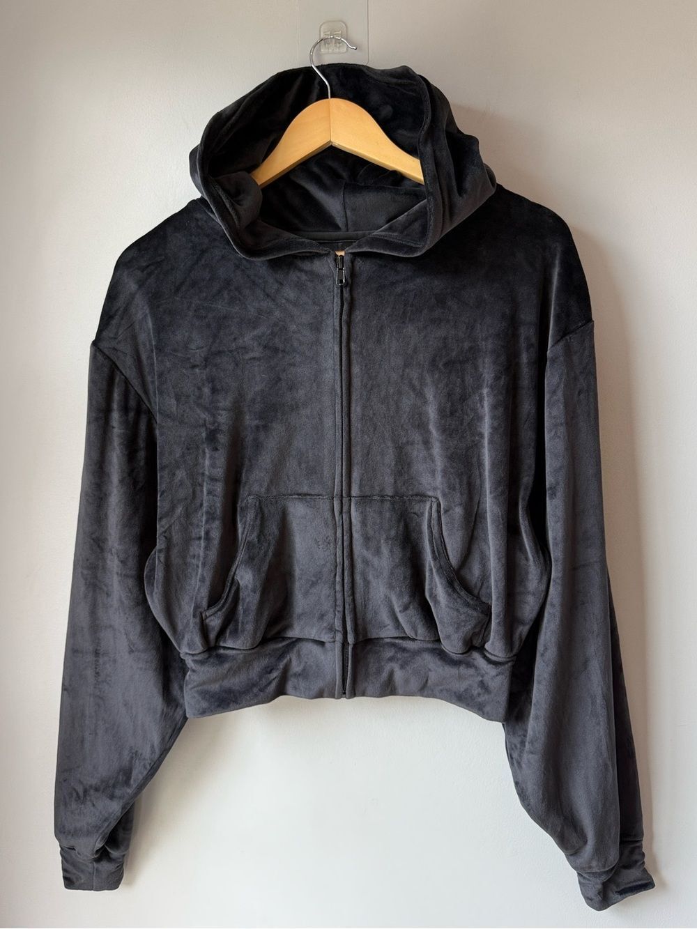 SKIMS Onyx Velour Jacket Zip Up Hoodie XL